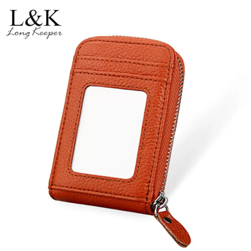 

LongKeeper 2019 Unisex Genuine Leather Zipper Credit Card Holder ID And Credit Card Holders 11 Color Blocking Wallets With RFID