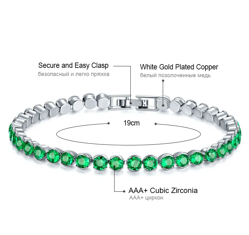 USTAR теннисные браслеты для женщин зеленый круглой огранки кубические кристаллы циркония браслеты с подвесками и браслеты femme Свадебные украшения подарок