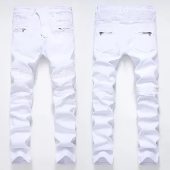 

2019 New High Street Modis Men's Locomotive Pleated jeans BIKER JEANS Zipper Multi-pocket Stretch Slim pants Size 28-40 42