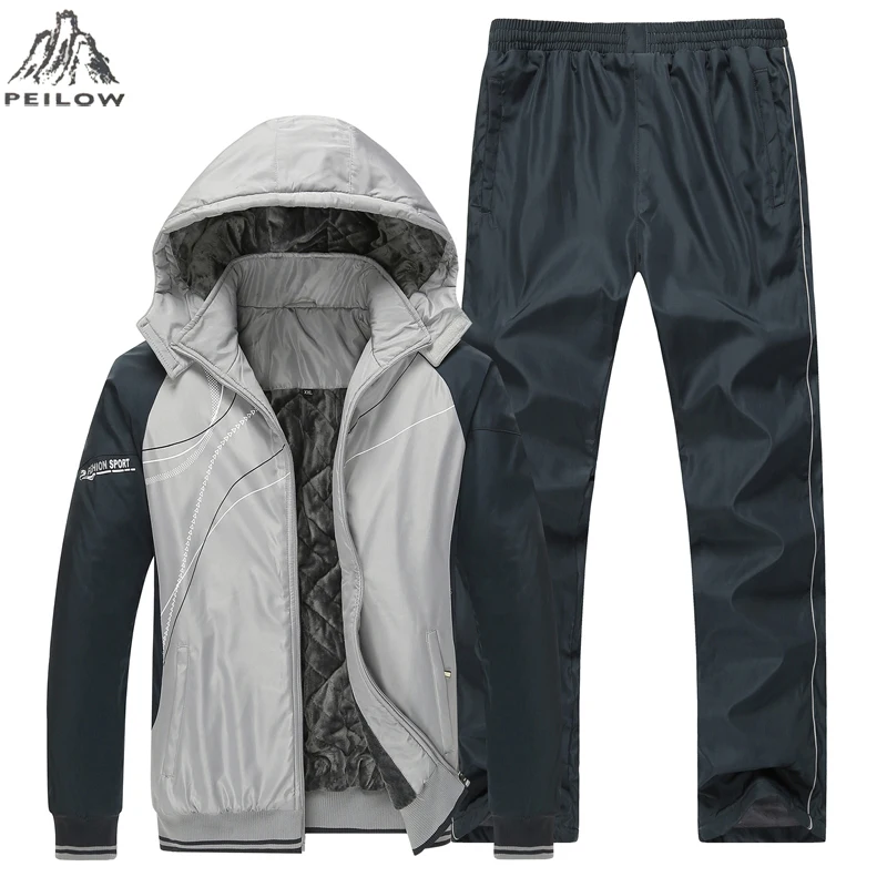 

PEILOW Winter jacket Tracksuits Men Set Thicken Hoodies+Pants Suit outwear Sweatshirt Sportswear Set Male Hoodie Sporting Suits