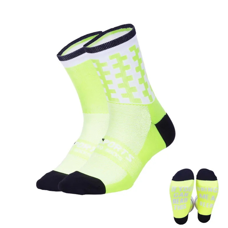 Если вы можете прочесть эти велосипедные носки мужские женские дорожные MTB спортивные носки с буквами профессиональные гоночные велосипедные Компрессионные носки - Цвет: Fluorescent Green