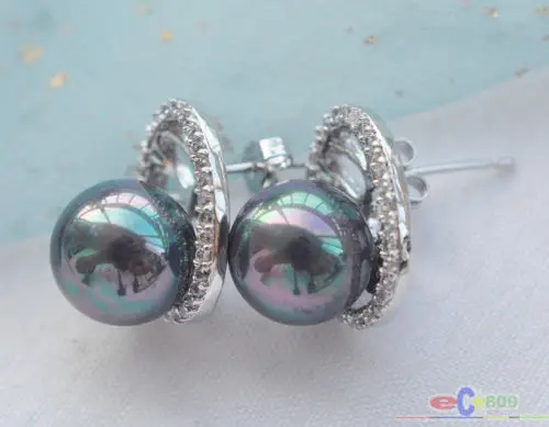 

Hot sell >12mm round black shell pearl oval inlay hook earring
