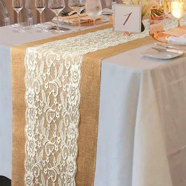 Christmas Decor Hessian Ribbon Burlap Lace Table Runner Cloth Christmas Decor Hessian Ribbon Burlap Lace Table Runner Cloth Wedding Decoration Rectangular 108 X 28cm Aa7913