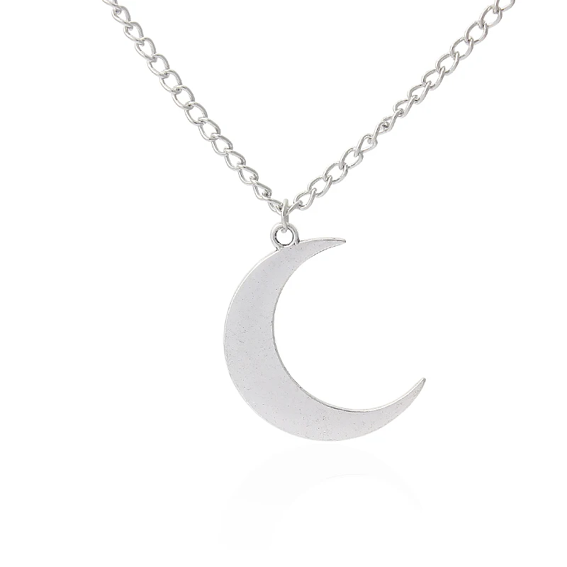 Antique Silver Large Crescent Moon Charms Pendants Chain Necklace 18"in Chain Necklaces from