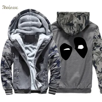 

Hero Catcher Deadpool Hoodie Men Super Hero Hooded Sweatshirt Coat Winter Fleece Warm Camouflage Jacket Dead Pool Streetwear