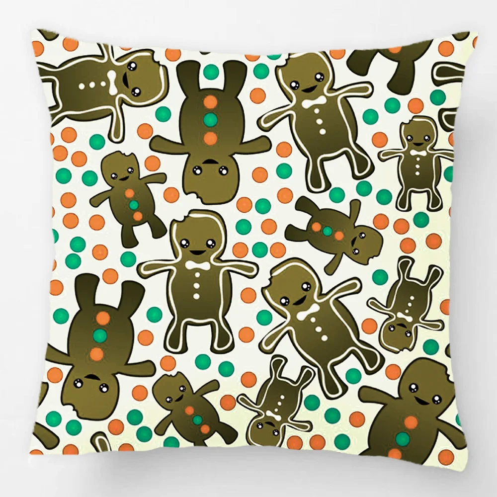 Cute Gingerbread Man Pattern Throw Pillow Case Decorative Cushion