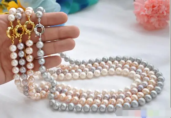 

3737 round freshwater pearl necklace 4pcs