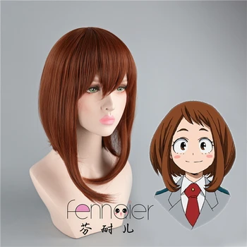 

My Hero Academia Boku no Hiro Akademia Uraraka Ochako Short Brown Bobo Heat Resistant Cosplay Costume Wig + Wig Cap