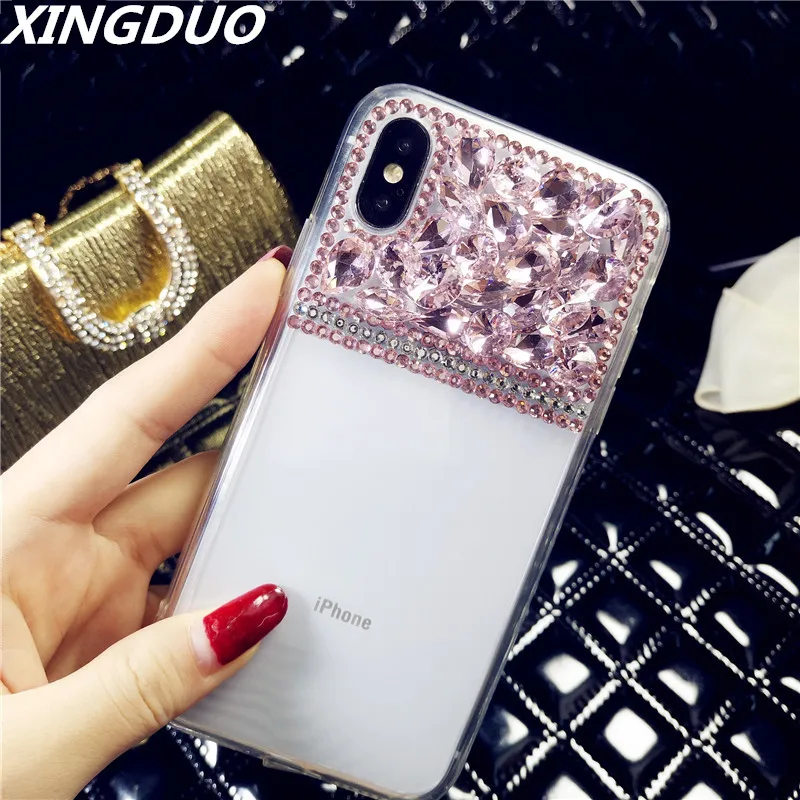 

XINGDUO Luxury Bling Crystal Diamond Clear Back Rhinestone Phone Case Cover For iphone X XS XR XS MAX 5 5S 6 6S 7 8 Plus shell