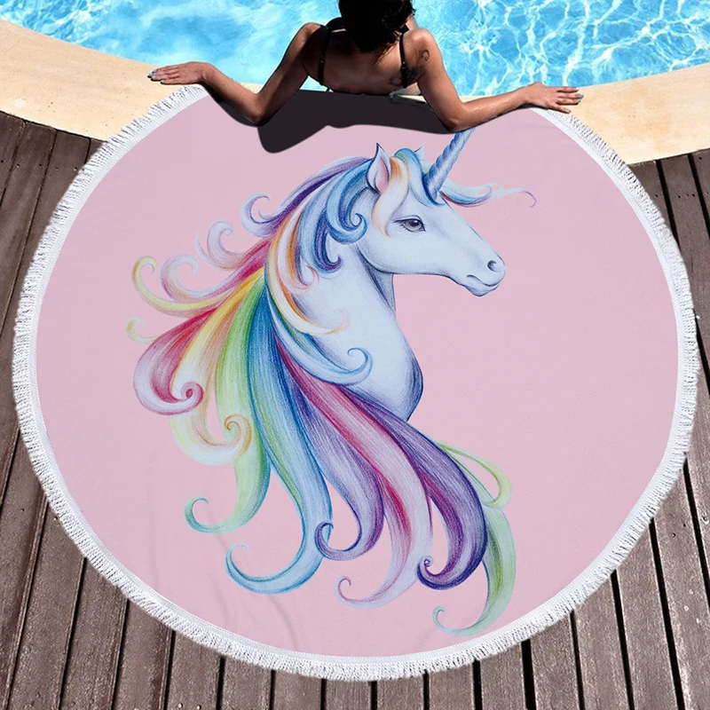 

Round Microfiber Towel With Macrame Unicorn Thick Fashion Microfiber Beach Tablet Towel 480g Yoga Matt Round Tassels Beach Towel