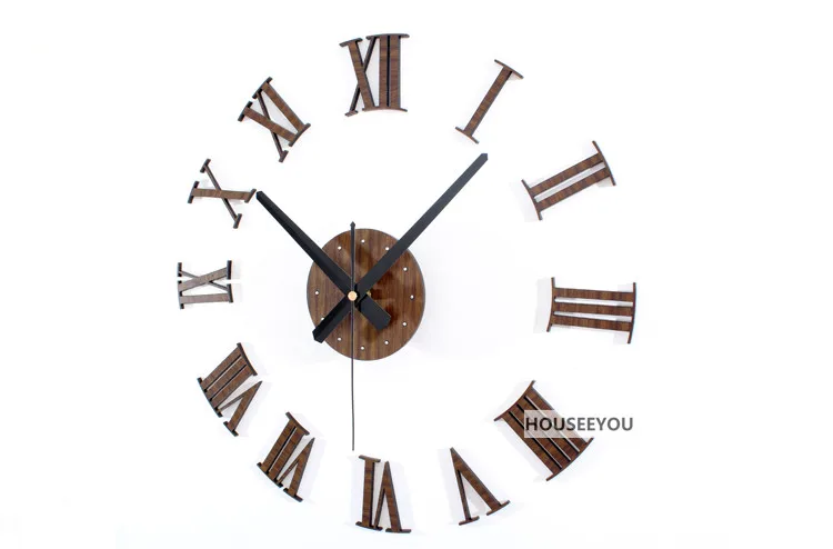 Europe Vintage Wood Wall Clock Sticker Roman Numerals Retro Vinyl Sticker Hanging Watch Home Decoration for Bedroom Living Room 2