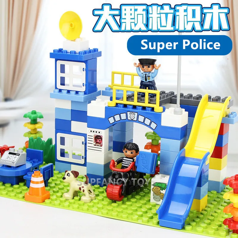 100Pcs Large Particles Building Blocks Sets City Police Station Super Police Compatible LegoINGls Duplo Bricks Toys for Children