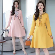 Женский комплект из двух предметов, платье, костюмы для офисных леди, официальная деловая рабочая одежда, короткий Блейзер, элегантное платье на осень и зиму размера плюс XXXL