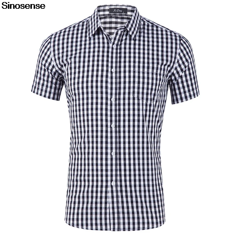 US Size Plaid Shirt Men Checkered Lattice Grid Dress Shirts New Summer ...