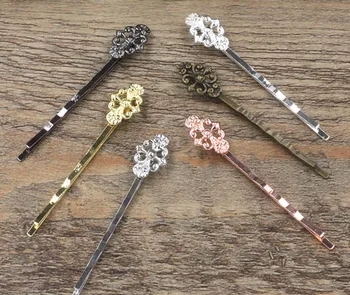

12x17mm Blank Bobby Pins Hairpins Bases Vintage Filigree Flower Hair Clip Findings Hair Accessories for Women Hair Headwear