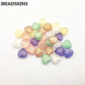 

New arrival 14mm 200pcs/lot clear Acrylic Built-in glitter powder heart-shape beads for jewelry earring DIY making