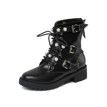 

Autumn and winter fashion women's Martin boots high quality real leather buckle beautifully decorated lace up women's boots