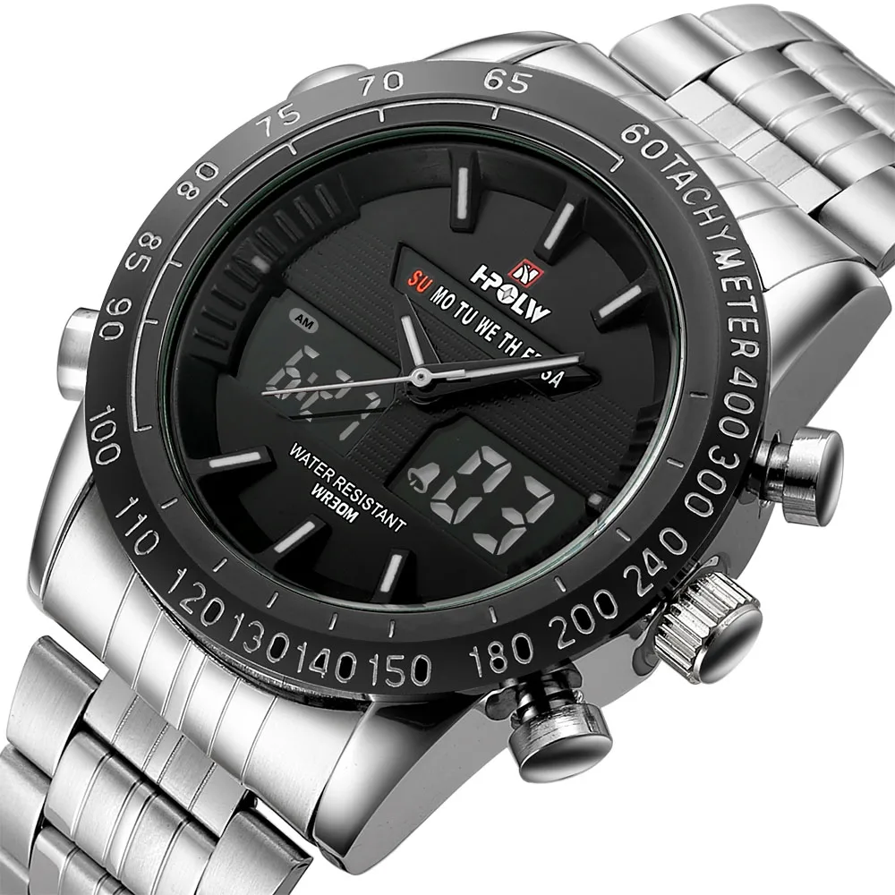 

Top Luxury Brand HPOLW Men Steel Sport Watches Men's Quartz Digital LED Clock Man Military Wrist Watch Relogio Masculino