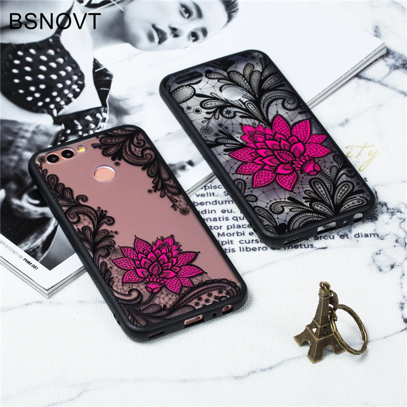 BSNOVT чехол для Huawei NOVA 2 Чехол из мягкого ТПУ рельефный черный кружевной красный