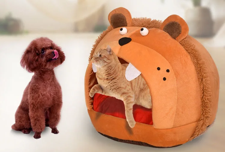 Lion Shape Cat Bed Pet House Soft Long Plush Cat Mat Dog Bed for Small Dogs Cats Nest Winter Warm Sleeping Bed Puppy Mat