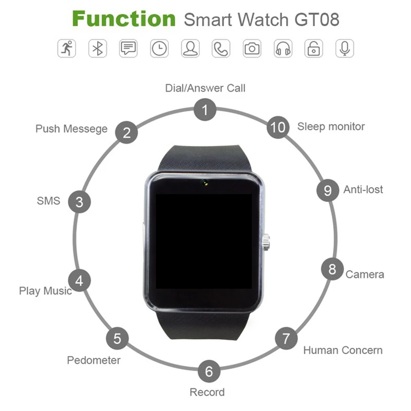 Смарт часы GT08 часы Sim Bluetooth подключение Android телефон Smartwatch GT08 PK DZ09 V8 для мужчин поддержка камеры телефон TF