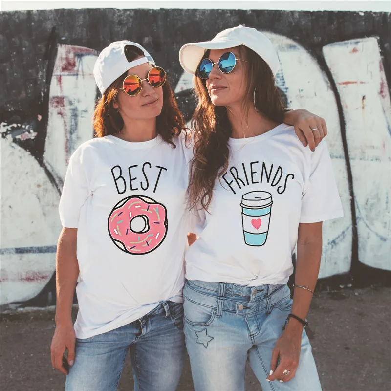 

LUS LOS Donut Coffee Best Friends New Fashion Women T-Shirt Printed T-Shirt White Spring Summer Women Summer Tops
