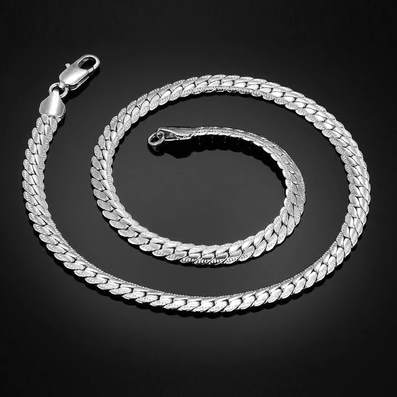 Stainless Steel Chain Necklace 6MM Femme Mens Silver Chain Silver