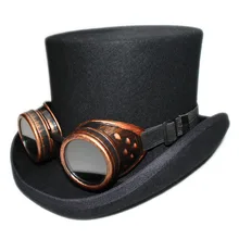 LUCKYLIANJI Женская Мужская купол плоский верх ветрозащитный стимпанк очки шерсть фетр маг президент Линкольн джентльмен котелок шляпа