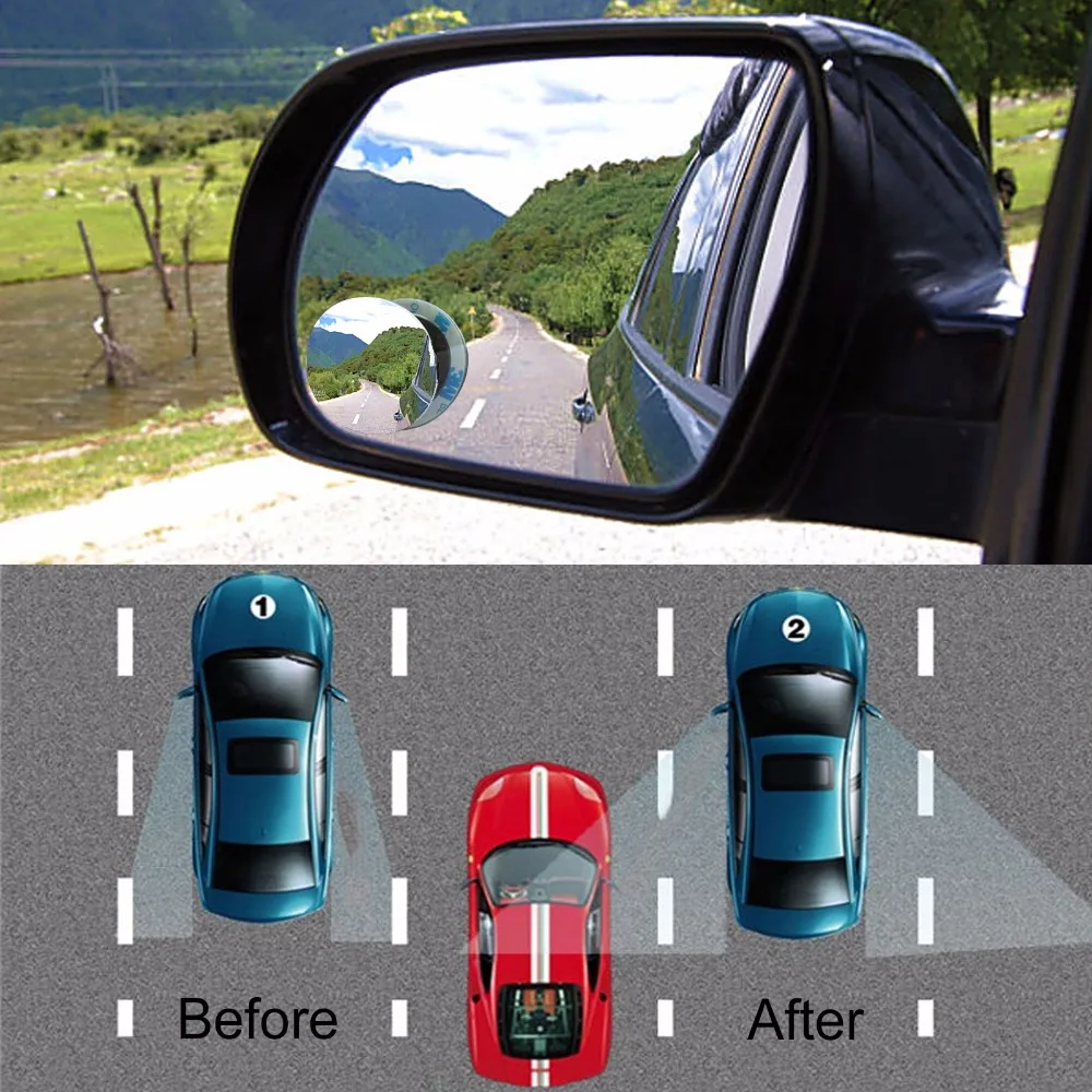 2Pcs/Lot New 360 Degree Car Mirror Wide Angle Round Convex Blind Spot Mirror for Parking Rear View Rain Shade FreeShip