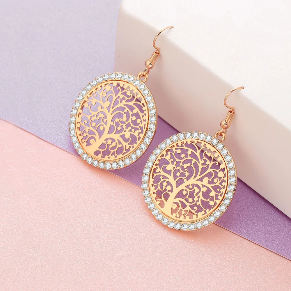

Big Round Tree Of Life Pattern Earrings For Women Hollow Gold Silver Korean Drop Earring Fashion Style Jewelry Party Gifts 2019