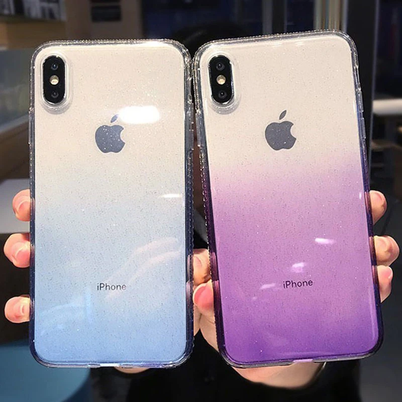 

Colorful Gradient Clear Case For iPhone X 6 6S XR XS Max Ultra Thin Soft TPU Transparent Glitter Bling Cover For iPhone 7 8 Plus