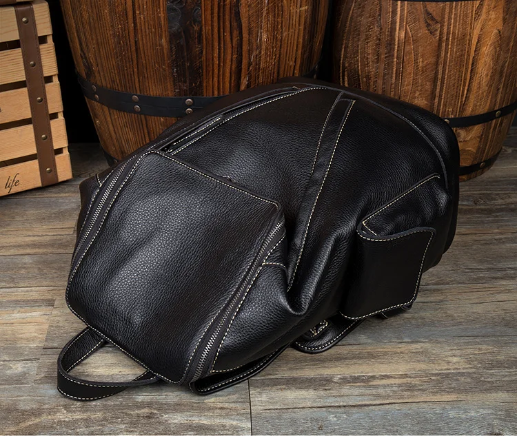 Color Black Top View of Woosir Large Vintage Leather Backpack