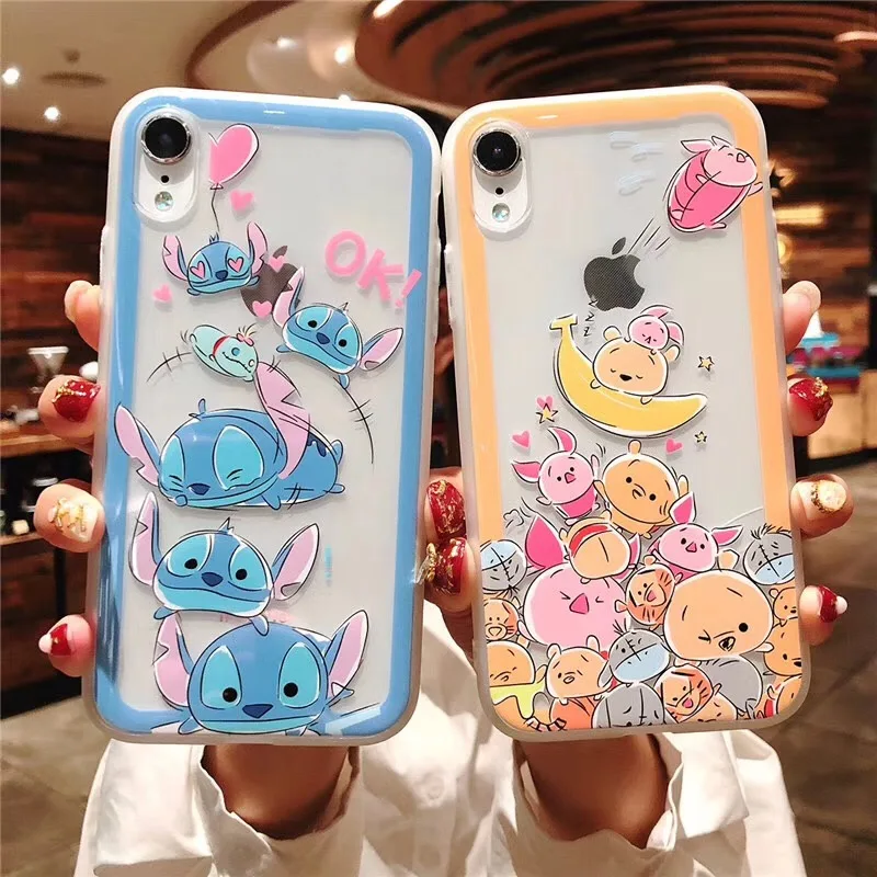 

Stitch Pooh Winnie Chipmunk Donald Duck Clear Embossed Case For iPhone XS Max XR X 6 6S 7 8 Plus