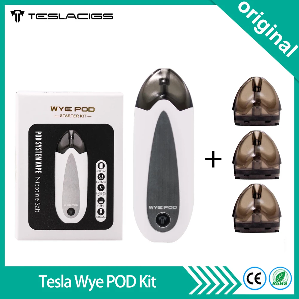 

Original TESLACIGS Tesla Wye Pod Vape Starter Kit 430mAh Battery Pod Mod With 2ml Refillable Cartridge All In One Vape Kit