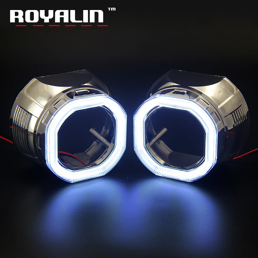 

ROYALIN Car Styling LED Daytime Running Light COB DRL Octagon Shrouds Square Mask For Mini 2.5 HID Bi-Xenon Projector Lens H1