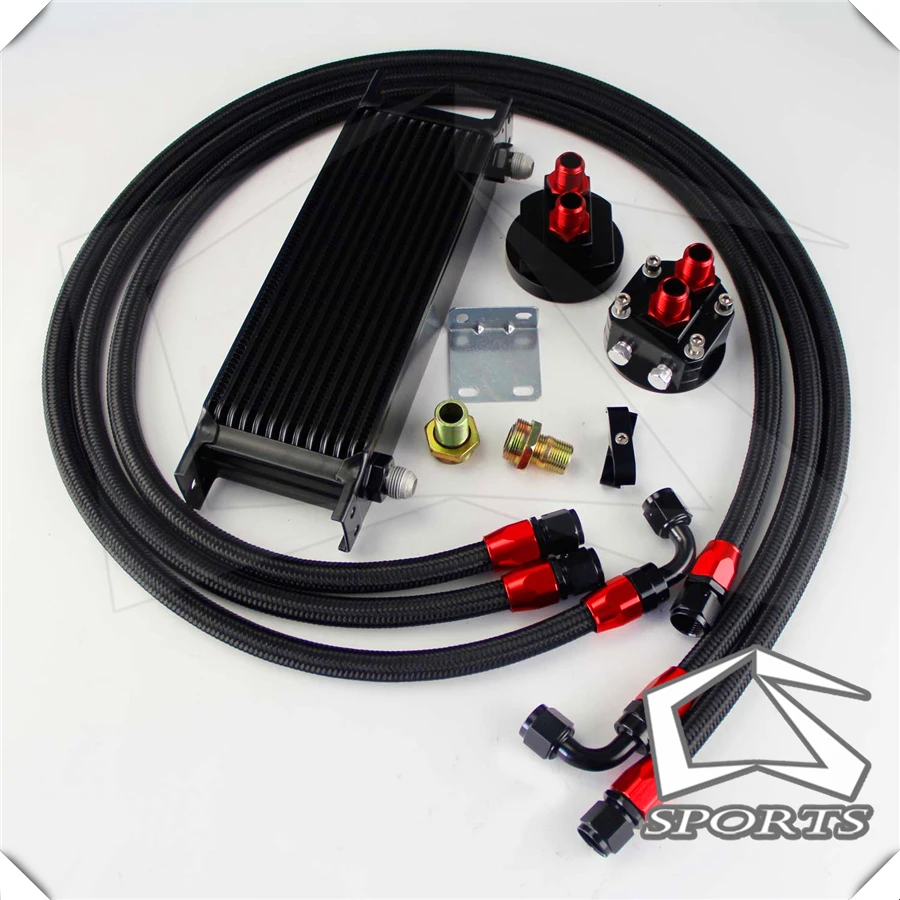 

13 Row AN8 Engine Oil Cooler + 3/4*16 & M20 Filter Relocation Adapter Kit