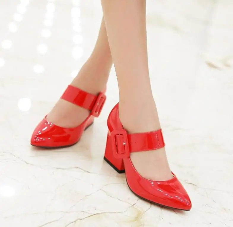 

2018 Korean shallow pointed high-heeled shoes with a word buckle single shoes work shoes