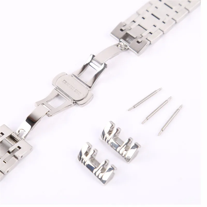 Silver Stainless Steel Solid Links Watch Band Strap Bracelet Curved End / Arc Degree 20mm