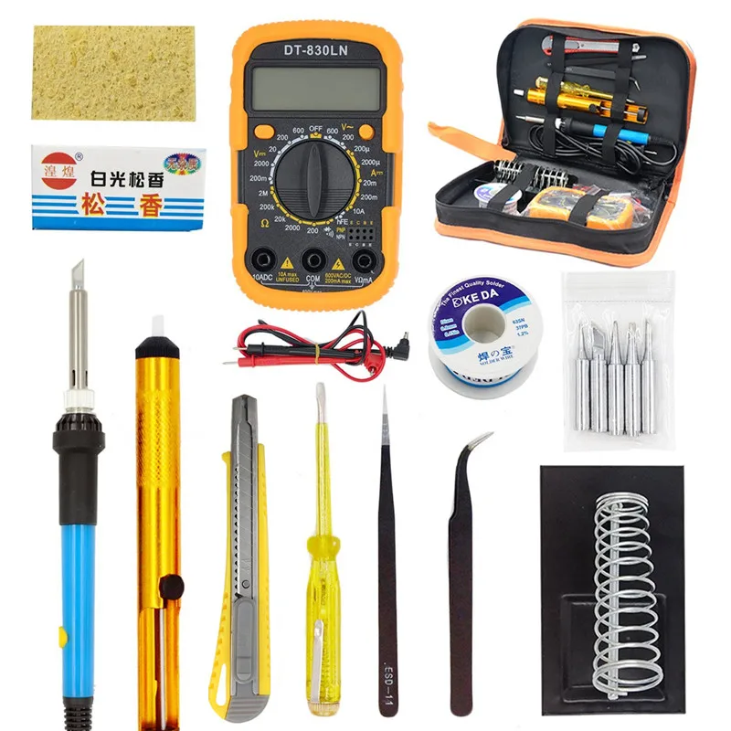 

LCD Digital Temperature Adjust Soldering Iron Tool Set with Multimeter Set Soldering Station and Solder Iron Tips Tester Meter