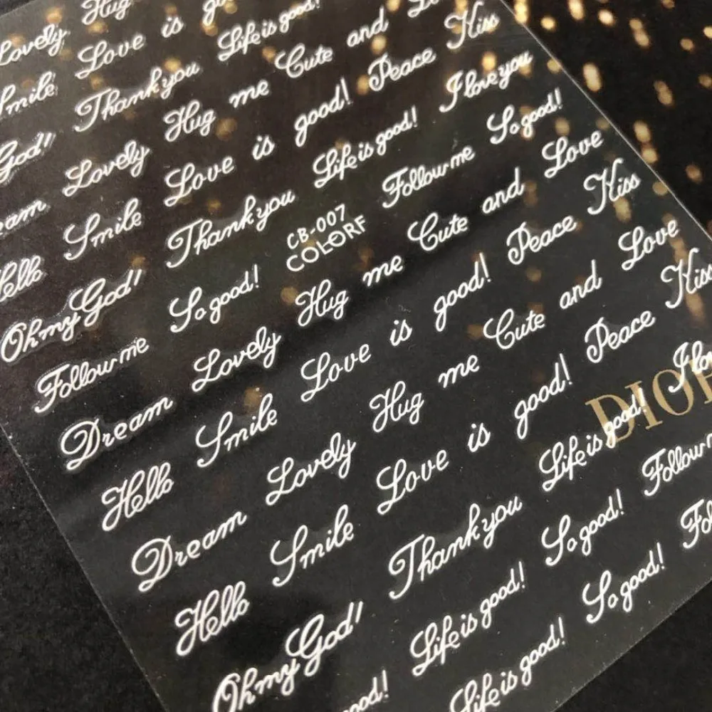

CB series CB-7 Black White Gold Silver letters 3d nail art stickers decal template diy nail tool decorations