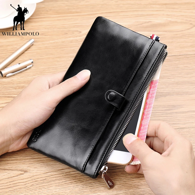 

WILLIAMPOLO 2018 Business Men Wallet Luxury Long Men's Clutch Bags Male Credit card holder Purse Phone Bag PL245