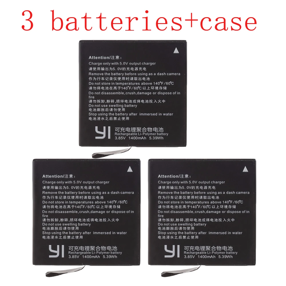 3,85 V 1400mAh xiaoyi 2 аккумулятор mi 4k+ светодиодный USB 3 слота зарядное устройство для xiaomi yi экшн-камеры 4k - Цвет: 3pcs batteries