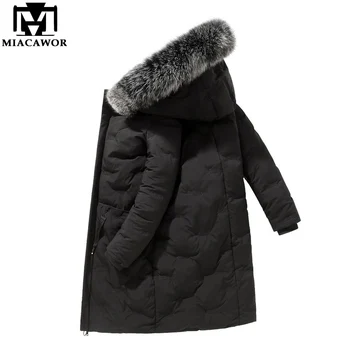 

MIACAWOR Fashion Down Jacket Men Warm Winter Jacket Hooded Fur Collar Down Coats Windbreaker Casual Men Long Overcoat J639
