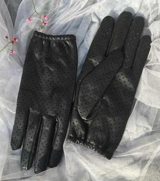 Женские перчатки из натуральной кожи с сетчатыми отверстиями, женские перчатки из натуральной овчины, дышащие перчатки для вождения мотоцикла R797 - Цвет: black