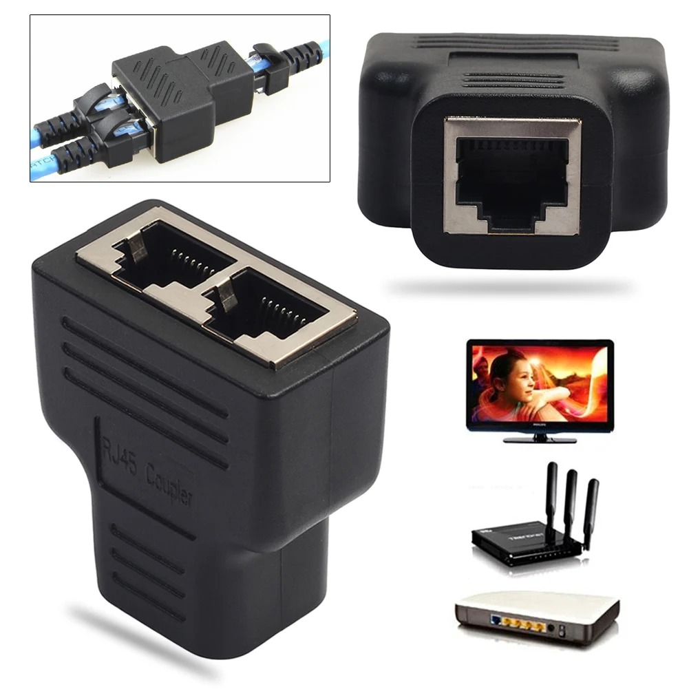 

rj45 splitter Adapter 1 to 2 Dual Female Port CAT5/CAT 6 LAN Ethernet Socket Splitter Extender Connector for Network Wholesale