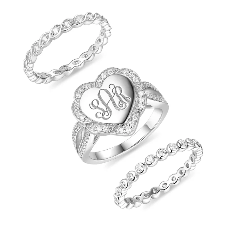 

AILIN Engraved Heart Shape Stackable Monogram Ring For Lady Initial Stackable Ring For Present MO Custom Ring In Size 5-10