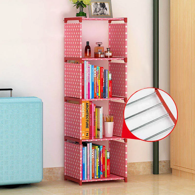 Simple 4 grid Bookshelf non-woven Steel pipe structure Easy assembly Removable bookcase Living Room Furniture Storage shelf | Мебель