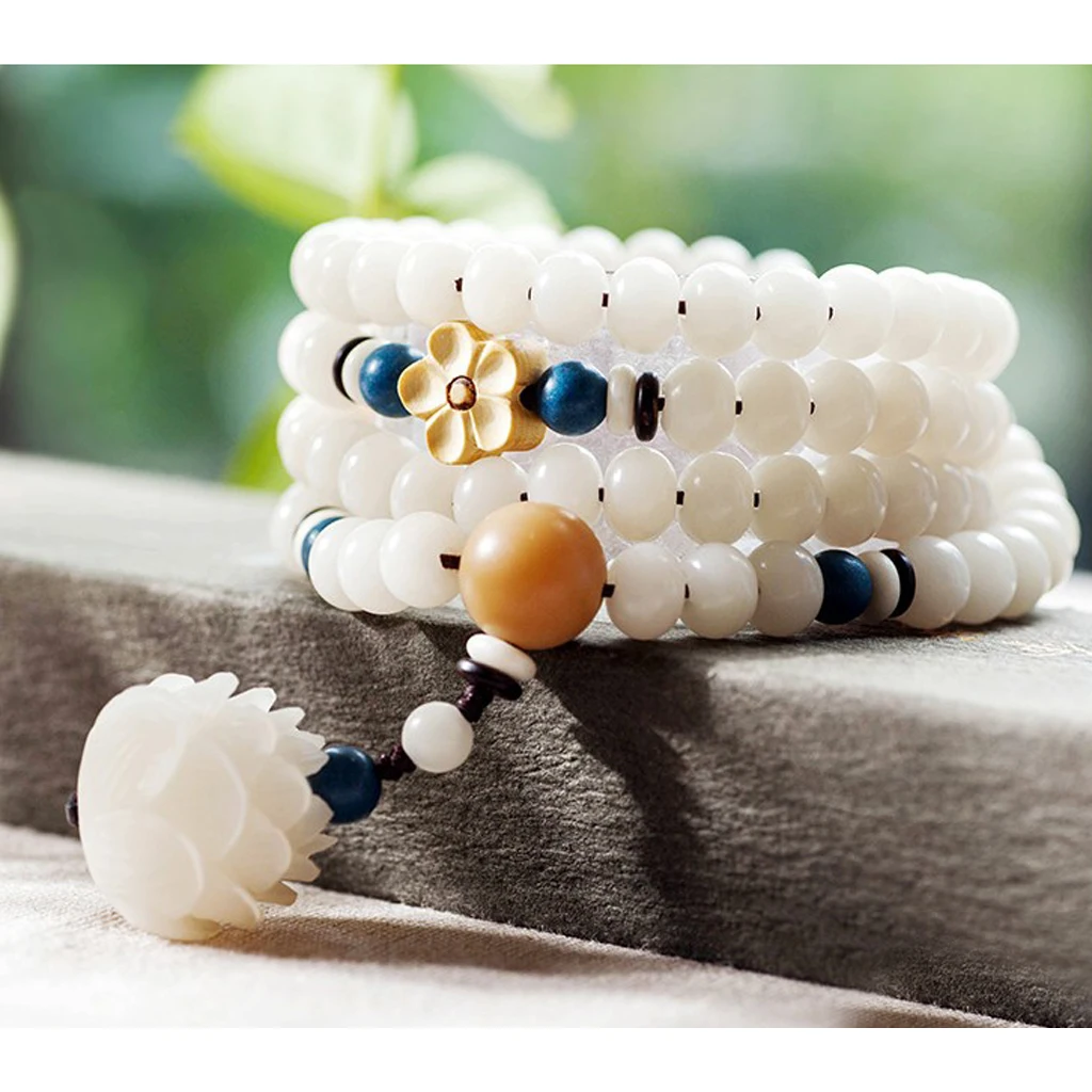 20mm White Bodhi Seed Craft Beads Wood Carved Lotus Flower DIY Beads Tibetan Buddhist Mala Beads For Jewelry Making Bracelet