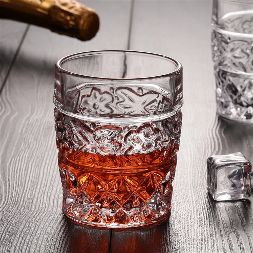 Floral Designs Whiskey Glass Cup Ultra Clear Like Crystal Thicken Lead