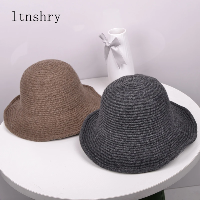 2019 Летняя женская шапка из хлопка в Корейском стиле с волнистыми полями вязаная